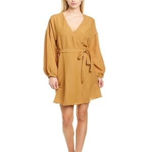 MADEWELL Linen Blend Balloon Sleeve Mustard Wrap Dress